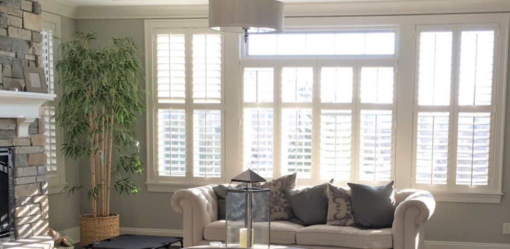 Interior shutters in a family room